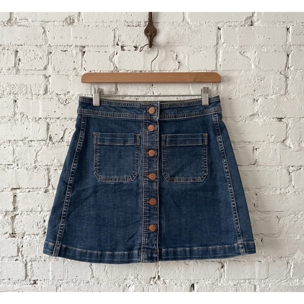 Madewell Button Front Stretch Denim ALine Mini Skirt 2 Indigo Blue Indie Sleaze